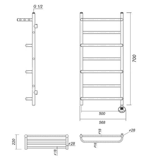 Электрический полотенцесушитель Domoterm Орфей с полкой П7 500x700 АБР ER