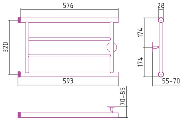 Водяной полотенцесушитель СТИЛЬЕ ПС Минор 0600 320х600 (2) П