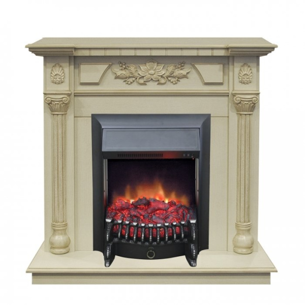 Электрокамин с классическим очагом 2D Real-Flame Dacota STD/EUG WT с очагами Fobos s Lux BL/BR, Majestic s Lux BL/BR
