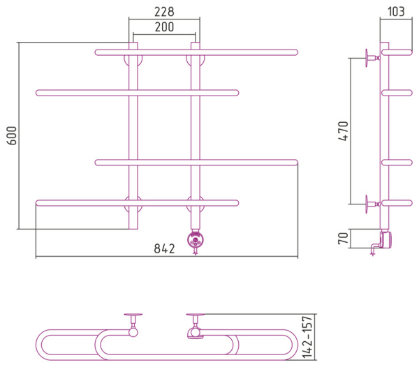 Электрический полотенцесушитель СТИЛЬЕ ЭПС Формат 15 ТП 600х900 (2+2) С18