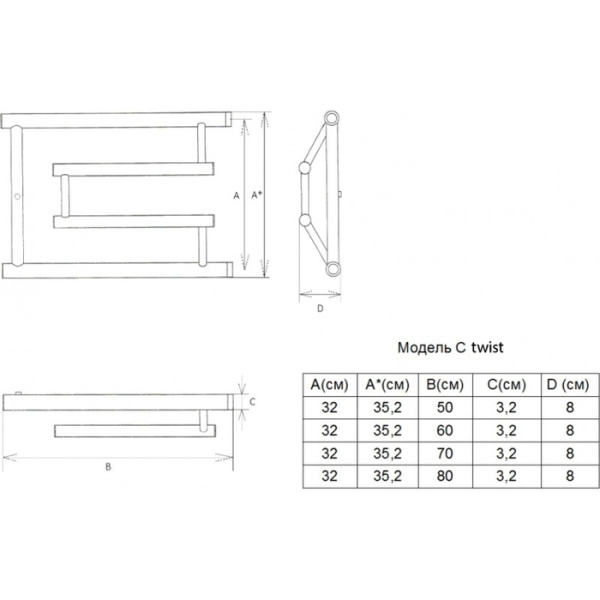 Водяной полотенцесушитель Двин C TWIST (1") 32/60