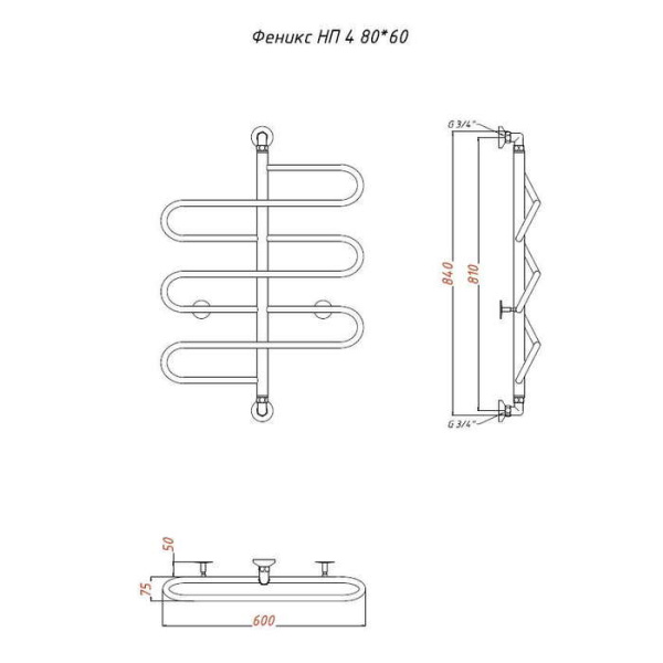 Водяной полотенцесушитель Тругор Феникс НП 4 80х60 (ФЛ1)