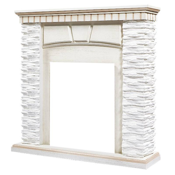 Классический портал для камина Firelight Porto Classic камень белый, шпон беленый дуб