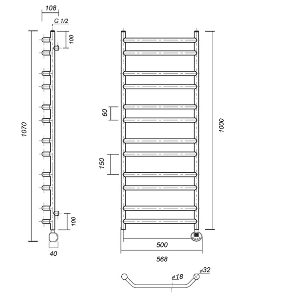 Электрический полотенцесушитель Domoterm Лаура П12 500*1000 ER