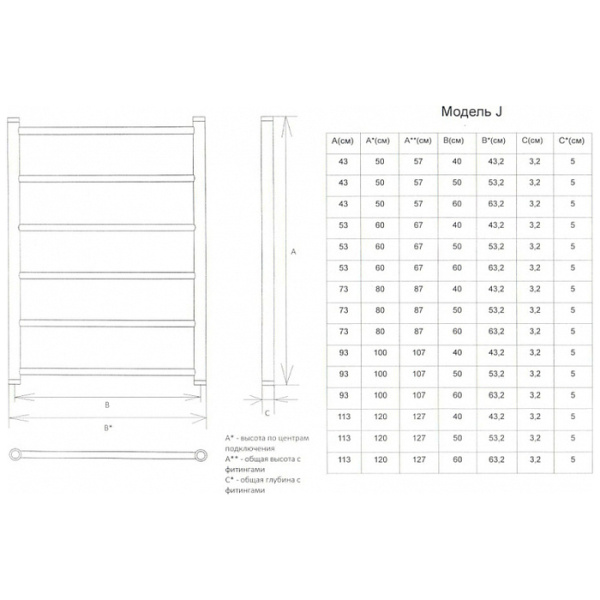 Водяной полотенцесушитель Двин J (1" - 1/2) 60/40