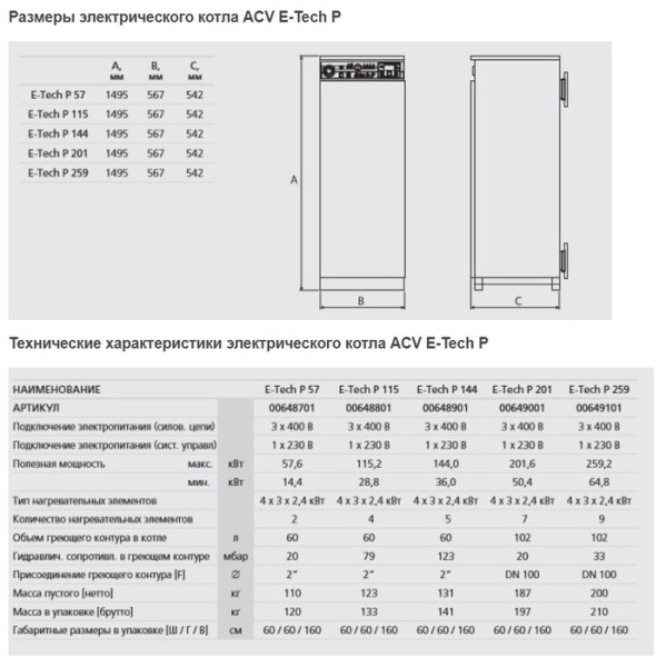 Электрический котел ACV E-TECH P 259