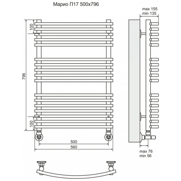 Водяной полотенцесушитель Terminus Марио П17 500*796