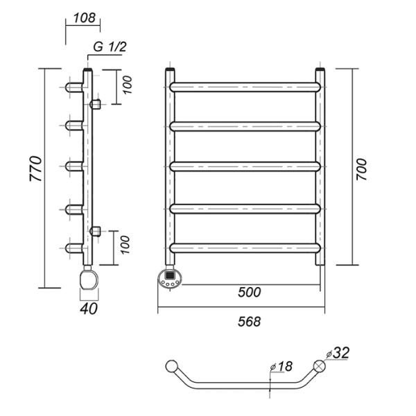 Электрический полотенцесушитель Domoterm Лаура П5 500*500 EL