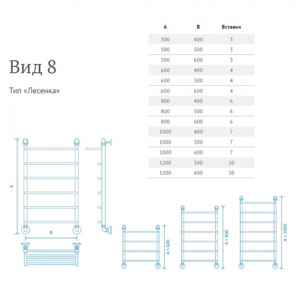 Водяной полотенцесушитель Маргроид Вид 8 с полкой 120*60