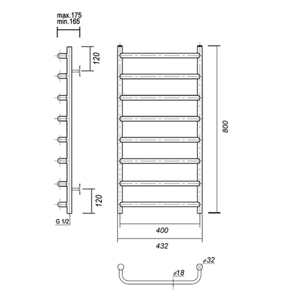 Водяной полотенцесушитель Domoterm Стефано П8 400*800