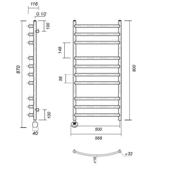 Электрический полотенцесушитель Domoterm Калипсо П10 500x800 EL золото