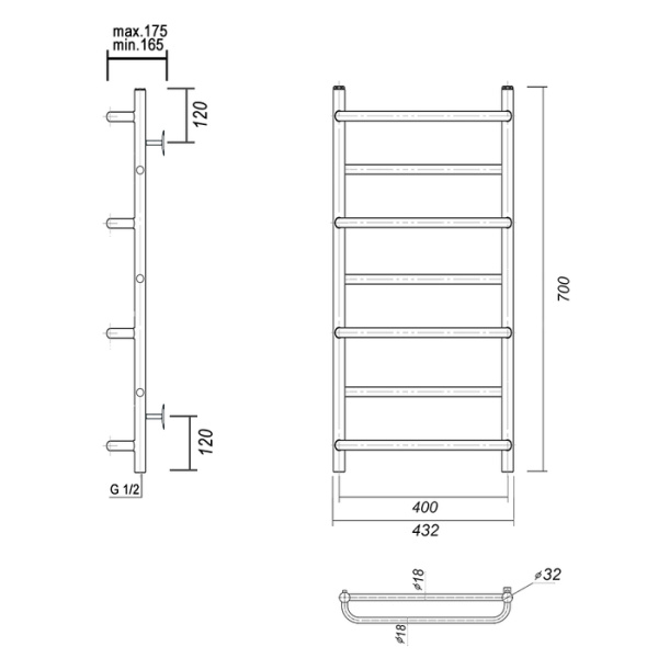 Водяной полотенцесушитель Domoterm Орфей П7 400*700