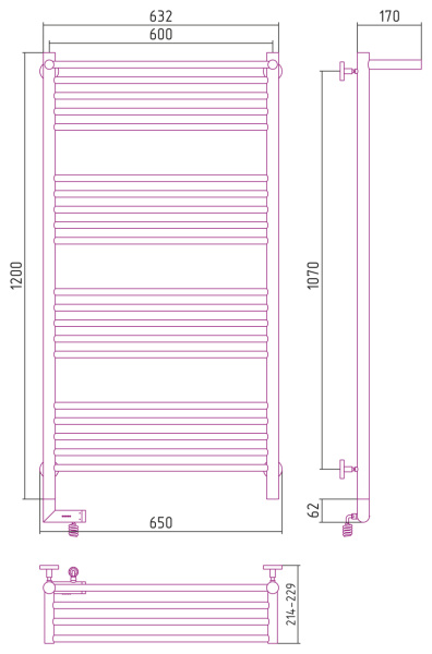 Электрический полотенцесушитель Сунержа Богема с полкой 2.0 1200х600 (00-5206-1260)