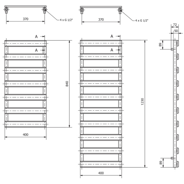Электрический полотенцесушитель LUXRAD SCALA NEW 1230/500 (8 LUTY)