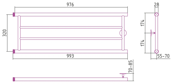 Водяной полотенцесушитель СТИЛЬЕ ПС Минор 0600 320х1000 (2) П