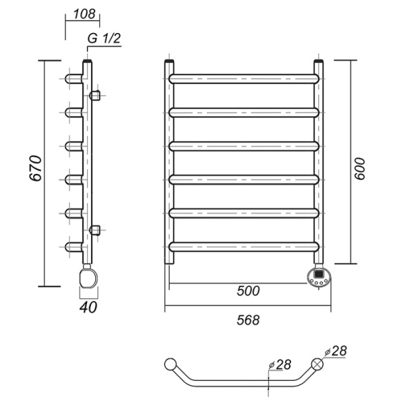 Электрический полотенцесушитель Domoterm Лаура Плюс П6 500х600 АБР ER