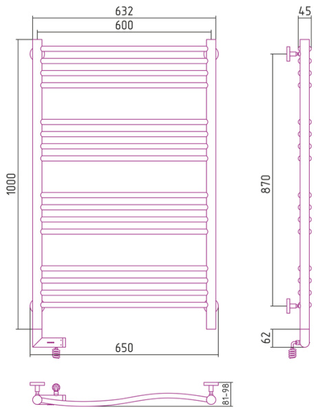 Электрический полотенцесушитель Сунержа РЭБ "ФЛЮИД 2.0" 1000х600 / МЭМ левый (00-5220-1060)
