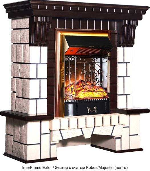 Каменный камин (портал+очаг) InterFlame Exter / Экстер с очагом Fobos/Majestic