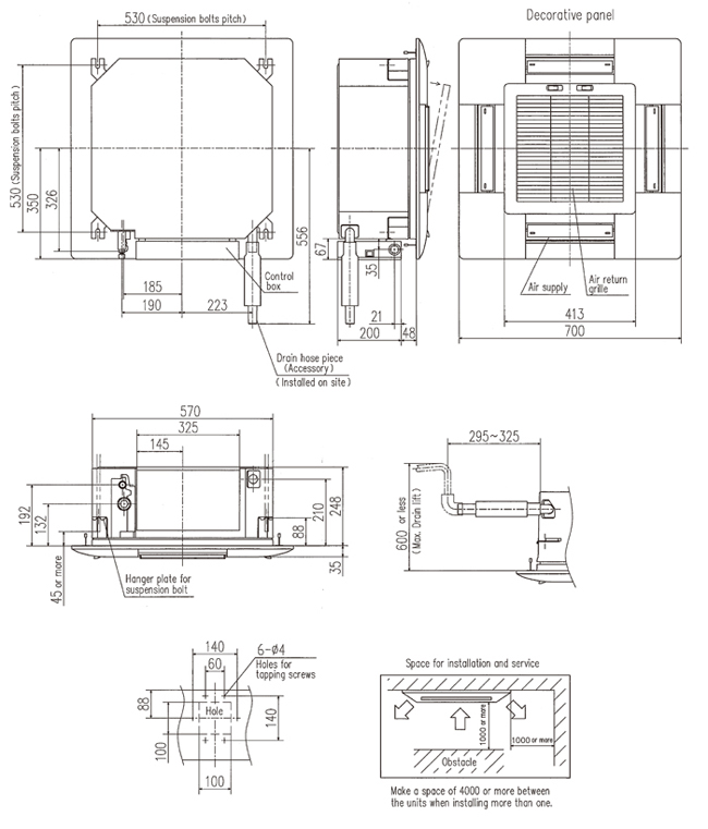 Чертежи внутреннего блока Mitsubishi Heavy Industries FDTC25VD Чертежи внутреннего блока Mitsubishi Heavy Industries FDTC25VD